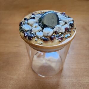 Handmade Decorative Glass Spice Jar with Gemstone Lid